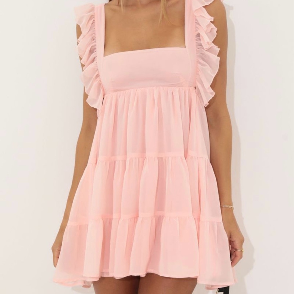 Lucy in the Sky Chiffon Baby Doll Ruffle Dress in Pink